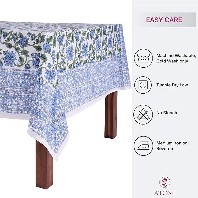 ATOSII Taj 100% Cotton Fall Tablecloth, Handblock Print Rectangle Table Cover for Kitchen Dining Linen I Parties, Thanksgiving, Christmas, Wedding, Table Cloth I 72 X 140 Inches I 12 Seater