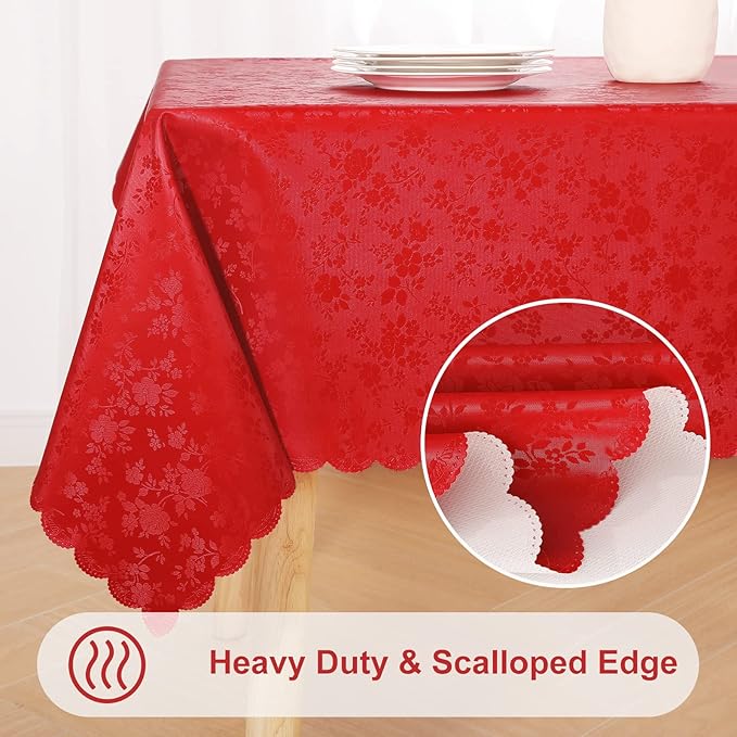 Smiry Rectangle Table Cloth, Waterproof Heavy Duty Vinyl Tablecloths, Wipeable Washable Table Cover for Kitchen and Dining Room (Red, 70" X 120")