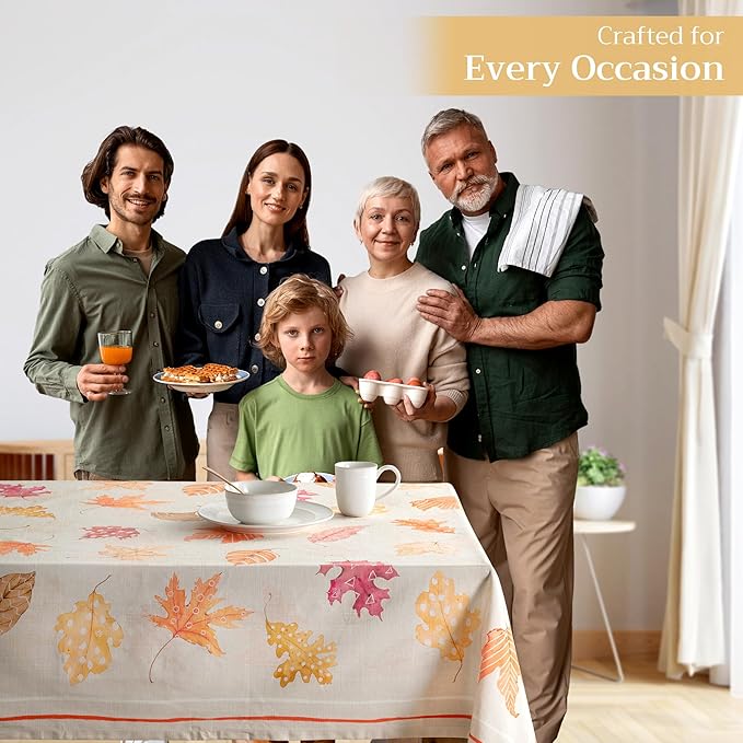 Maison d' Hermine Table Cloth Rectangle Table 100% Cotton 70 x 120 Inches Fall Tablecloth Reusable Everyday Use for Thanksgiving Christmas Decorations Dining Farmhouse Party (Colours of Autumn)