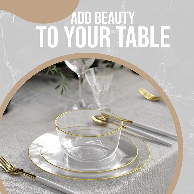 Trendables Plastic Bowls Disposable Bowls 24 Oz Bowl Set Of 20 Clear Gold Rimmed Fancy Plastic Serving Bowls Perfect Plastic Ice Cream Bowls Plastic Salad Bowls Plastic Candy Bowl