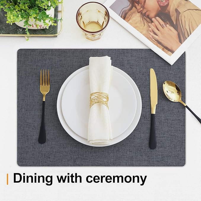 Homaxy Cloths Placemats for Dining Table Set of 6, Heat Resistant Washable Cotton Linen Blend Table Mats, Easy to Clean Place Mats for Indoor Outdoor Party Kitchen Decoration, 13" x 19", Charcoal Gray