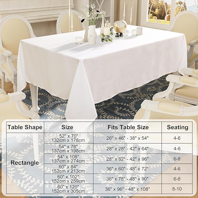Smiry Rectangle Table Cloth, Waterproof Anti-Scratch Polyester Tablecloth, Decorative Washable Fabric Table Cover for Dining, Buffet, Parties and Outdoor, 60x102, White