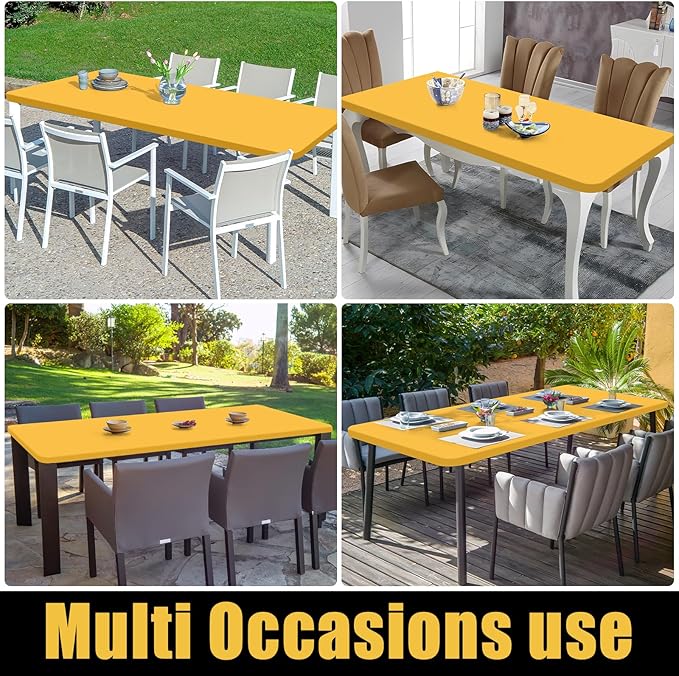 Smiry Rectangle Picnic Table Cloth, Waterproof Elastic Fitted Tablecloths for 6 Foot Tables, Washable Polyester Table Cover for Camping, Indoor and Outdoor (Mustard Yellow, 30"x72")