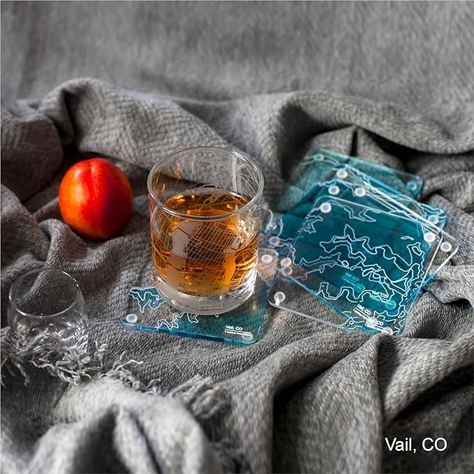Xiangshan, BJ 3D Contour Map Glass Drink Coasters of Mountains, Ski Resort, Set of 6 with Holder, Housewarming Birthday Gifts, Home Decor