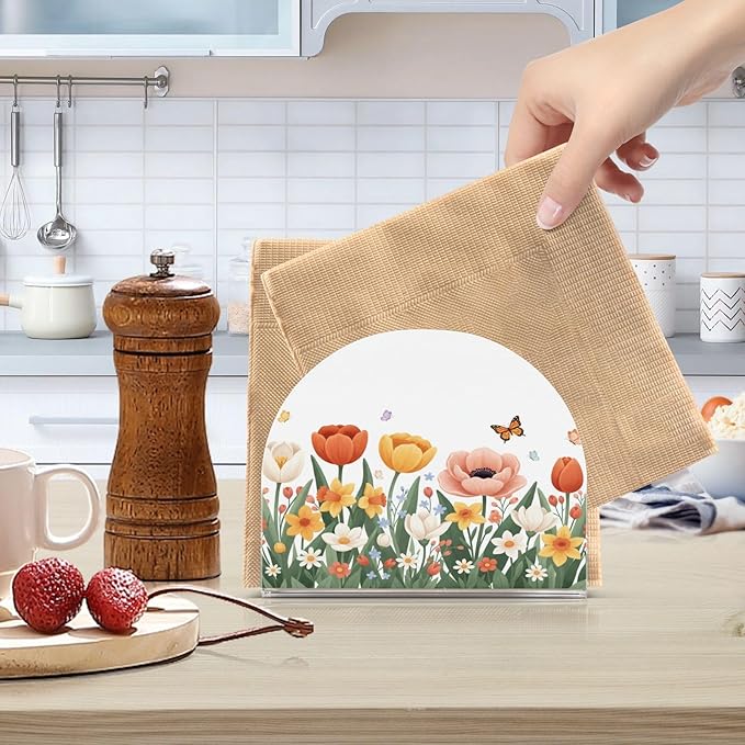 Tulips Daffodils Spring Flowers03 Napkin Holder for Table Kitchen Decor Acrylic Paper Napkin Holders for Tissue Dining Room Indoor Outdoor Party Holiday Accessories