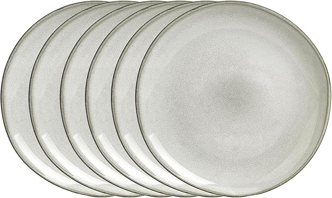 Organic Shape Highland Ceramic Dinner Plates, 6pcs 10.5 Inch Handmade Reactive Glaze Dinnerware Sets with Wavy Edge, for Kitchen, Microwave & Dishwasher Safe, Scratch Resistant-grey