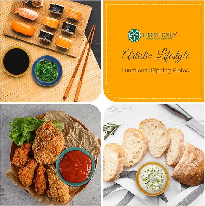 Homienly Plastic Dipping Plates Set of 8-4 inch Wheat Straw Plates Soy Sauce Dish & Bowl, Small Dipping Sauce Bowls, Mini Appetizer Plates for Side Dishes, Condiment,BBQ and Party Dinner - MultiColor