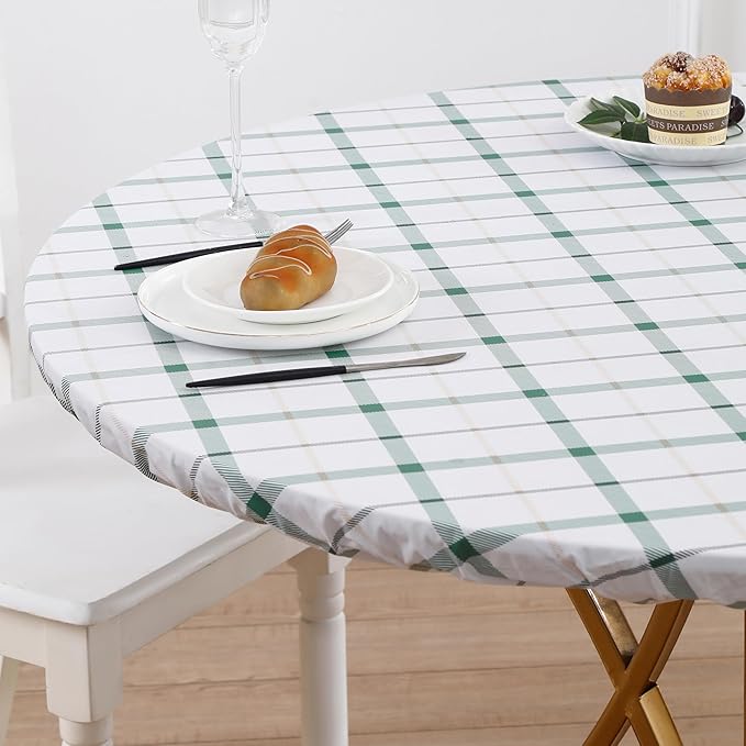 Walrus Round Vinyl Fitted Tablecloth with Flannel Backing Elastic Edge Design Table Cover Waterproof Oil-Proof PVC Table Cloth Stain-Resistant Best for 45"-56" Round