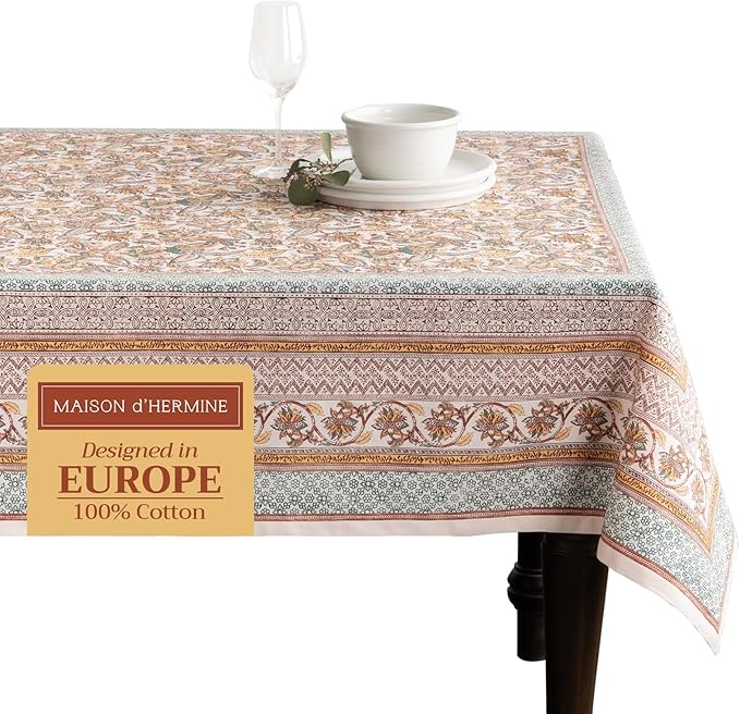 Maison d' Hermine Table Cloth Rectangle Table 100% Cotton 70 x 140 Inches Fall Tablecloth Reusable Everyday Use for Thanksgiving Christmas Decorations Dining Farmhouse Party (Nila)