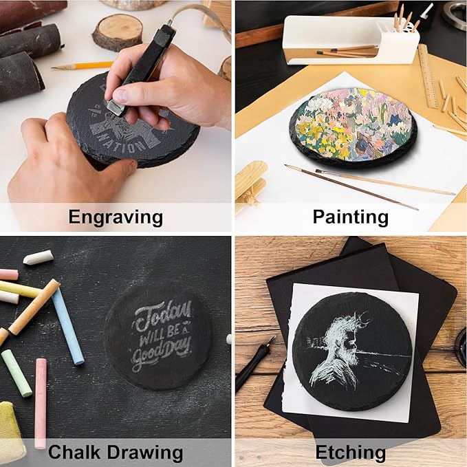Slate Coasters Set of 60,4-Inch Black Round Stone Drink Coasters with Scratch-Resistant Backing, Durable Tabletop Protection for Home Office Kitchen, Ideal Housewarming Wedding Gifts