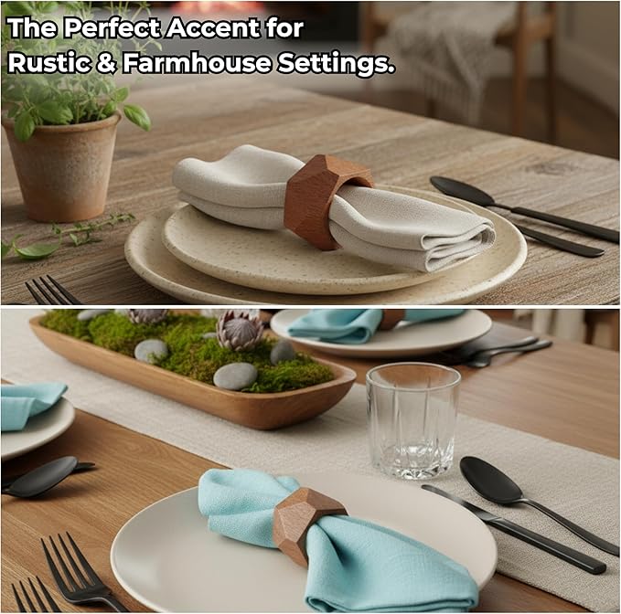 Handmade Wood Napkin Ring Set of 12 for Dining, Anniversary, Birthday, Christmas Napkin Ring for Home and Kitchen Décor Festive Party Gift Farmhouse for Table Decorations (Brown) - ALPHA Living HOME