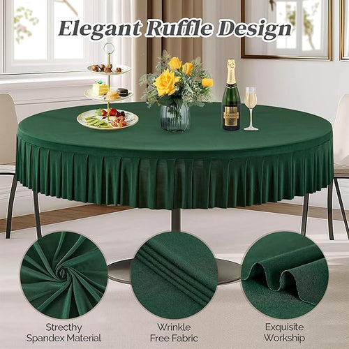 1 Pack Hunter Green Spandex Round Tablecloths for 72in Table, Stretchy Fitted 6FT Round Table Cloths, Wrinkle Free Table Cover with Skirt for Wedding Birthday Party Bridal Shower Banquet