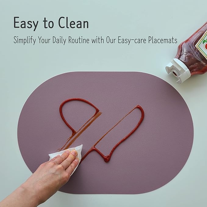 Silicone Placemats Set of 4 - Heat Resistant Washable and Wipeable Non Slip Place Mats, Waterproof Modern Dining Table Mats, Oval 16.9"x11.8"(Serenity)