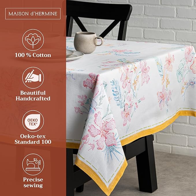 Maison d' Hermine Table Cloth Square Table 100% Cotton 54 x 54 Inches Tablecloth Reusable Decorative for Dining Room Farmhouse Home Valentines Day Decorations Spring Summer - Paradise Island