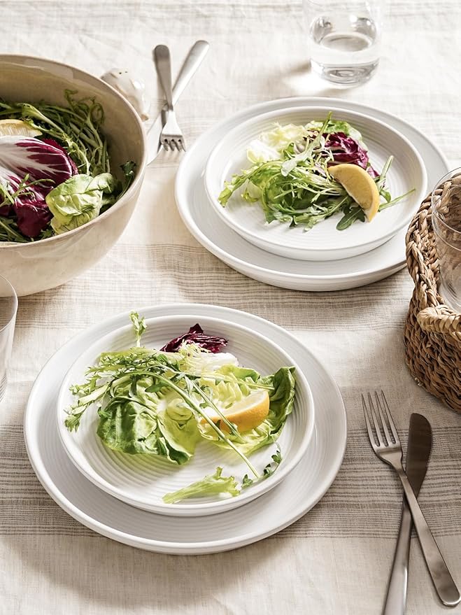 LE TAUCI Ceramic Plates and Bowls Set for 6, 18-Piece Ceramic Dinnerware Set, Farmhouse Dishes Set, Microwave & Dishwasher Safe, Stackable, 10" Dinner+8" Salad Plates+6" Bowls, White