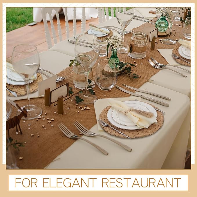 Gejoy 18 Pcs Boho Woven Placemats Wood Bead Napkin Rings with Dinner Napkins Cloth 13.8 Inch Round Water Hyacinth Placemat Farmhouse Rustic Table Chargers Wooden Dinner Ring for Wedding Thanksgiving
