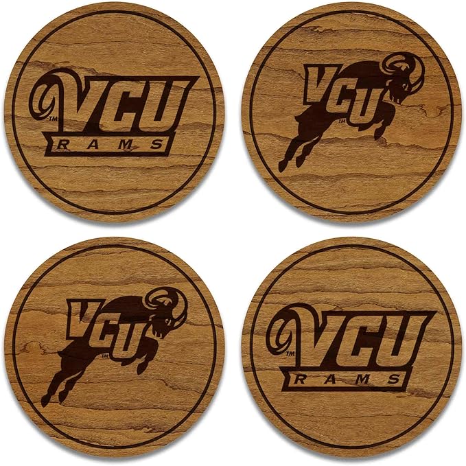 LazerEdge Virginia Commonwealth Wooden Coaster Set - Cherry Wood - Officially Licensed Product - 4-Pack