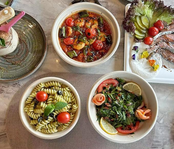 GreenWorks 100 Count 32 OZ Compostable Bowls, Natural Biodegradable Bagasse and Bamboo fiber Paper Bowls