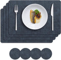 MOSAYT Placemats Set of 4, Heat Resistant Vinyl Place Mats with Coasters, 100% Waterproof Wipeable Washable Faux Leather Table Mats for Kitchen Dining Party Outdoor, 12" x 17", Navy Blue
