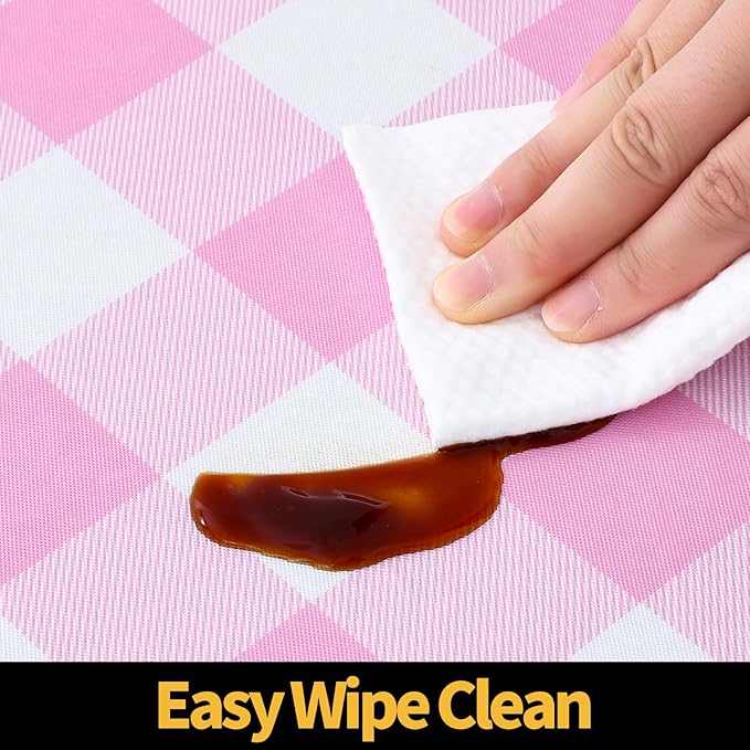 Smiry Rectangle Picnic Table Cloth, Elastic Waterproof Fitted Vinyl Tablecloths, Flannel Backed Buffalo Plaid Table Covers for Dining, Camping, Valentines(White and Pink, 30" x 96")