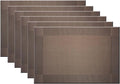 Placemats Washable Easy to Clean PVC Placemat for Kitchen Table Heat-resistand Woven Vinyl Table Mats 12x18 inches Set of 6 （Brown）