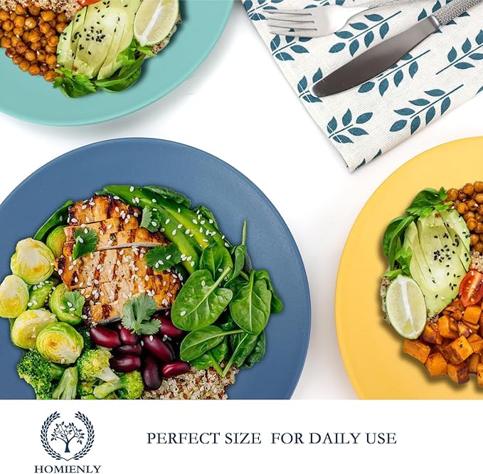 Homienly Flat Dinner Plates Set of 8 Alternative for Plastic Plates Microwave and Dishwasher Safe Wheat Straw Plates for Kitchen Unbreakable Kids Plates with Pattern (Multi, 9 inch), MS 01