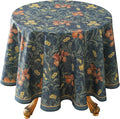 patdrea Designer Dark Blue Linen Round Tablecloth,Vintage French Rustic Floral Pattern Tablecloths,Decorative Table Cover Cloth for Kitchen,Dining,Tea Party,Home,Christmas,Diameter 55"