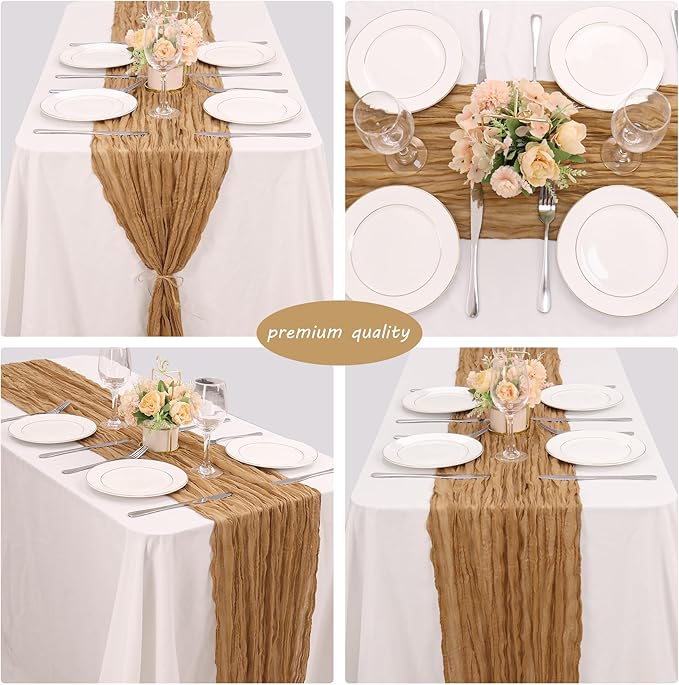 12 Pack 10Ft Cheesecloth Table Runner 35x120 Inch Boho Gauze Table Runner Rustic Cheese Cloth Long Table Runner Romantic Table Runner for Wedding Bridal Shower Birthday Party Table Decor (Nude)