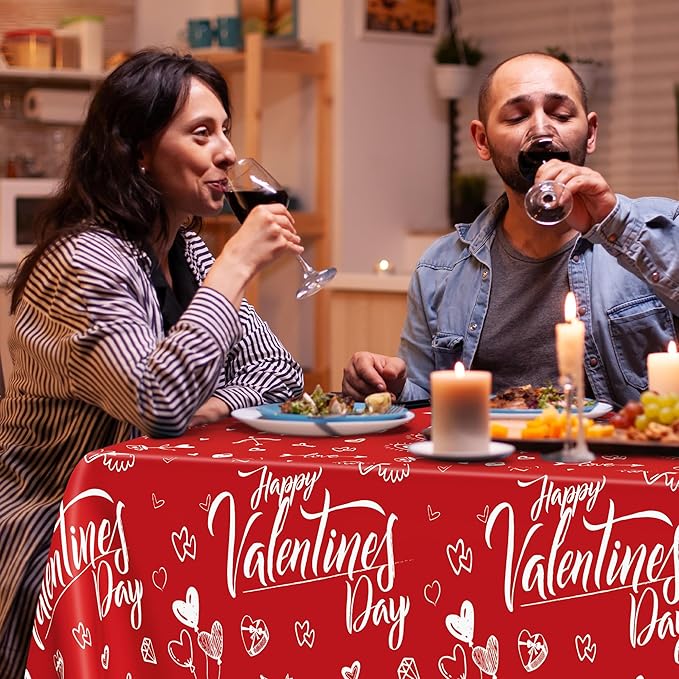 QZYL 4 PCS Valentines Plastic Tablecloths, 54" X 108" Love Heart-Shaped Tablecloths, Disposable Red Valentines Decorations, Rectangle Romantic Galentines Party Favors for Wedding Anniversary Supplies