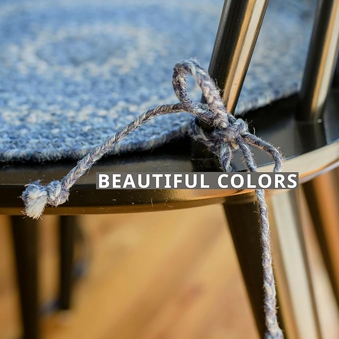 Homespice Denim Jute Braided Kitchen Chair Pads 15x15 Set of 2 - Vibrant Colors, Naturally Comforting & Reversible