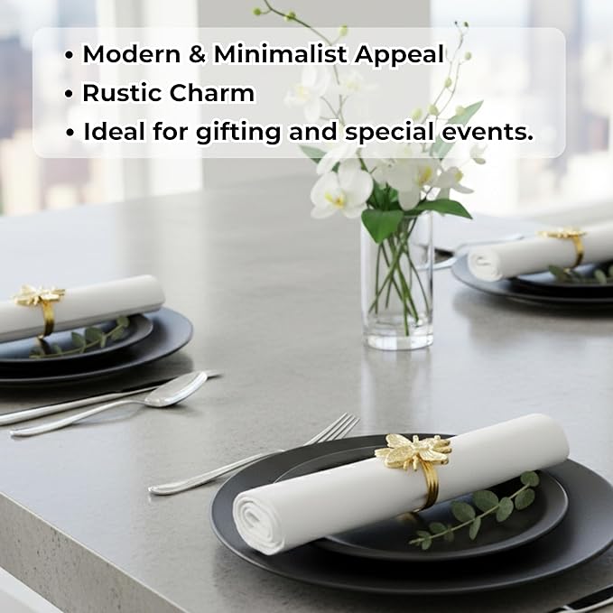 ALPHA Living HOME Decorative Bee Napkin Rings - 12 Pcs Premium Metal Napkin Rings Table Decor Napkin Ring, Dining Cloth Napkin Holder for Wedding, Party, Christmas, Everyday Dining (Gold)