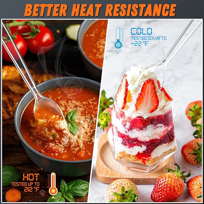 168pc 6.8" Clear Plastic Spoons Heavy Duty with Heat Resistant & BPA Free, Solid and Durable Plastic Cutlery, Premium Disposable Spoons for Party Supply