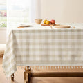 Softalker Checkered Tablecloth Rectangle, Outdoor Linen Cotton Gingham Table Cloth with Tassel, Heavy Duty Wrinkle Free Buffalo Plaid Table Cover for Kitchen Dining Home Party - 55 x 102 Inch, Beige