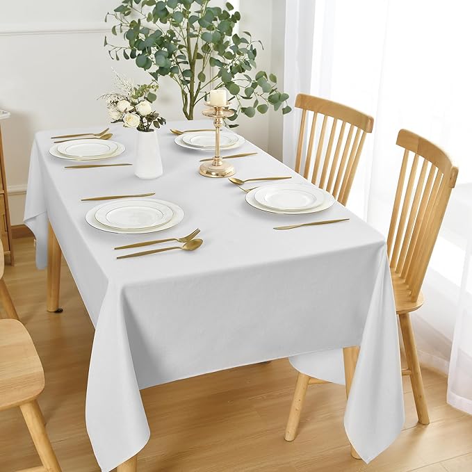 JIUZHEN Square Table Cloth Faux Linen Farmhouse Tablecloth Wrinkle & Stain Resistant Table Cover for Kitchen Dining, Holiday Party Dinner, White, 54 x 54 Inch