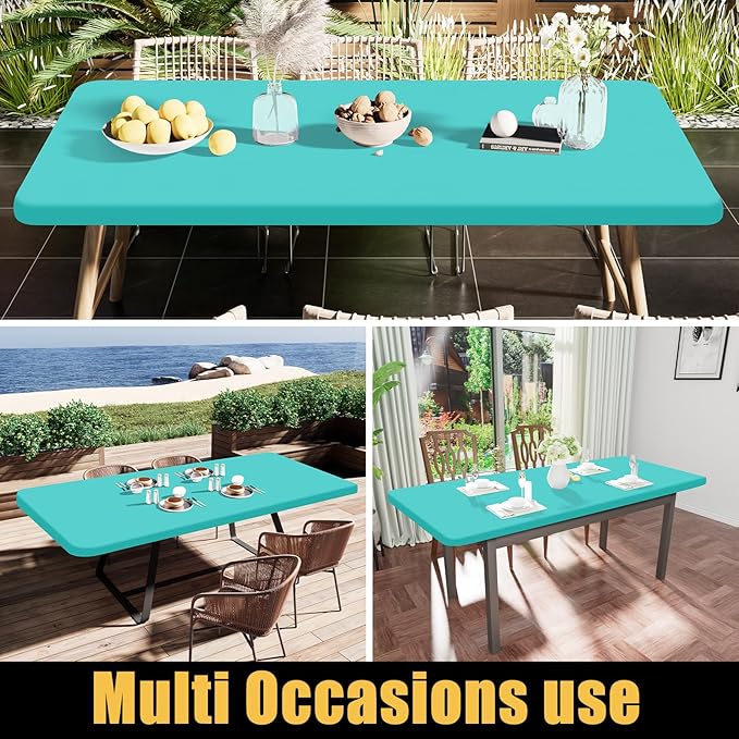 Smiry Rectangle Tablecloth, Elastic Fitted Flannel Backed Vinyl Tablecloths for 4ft Folding Tables, Waterproof Wipeable Table Covers for Indoor, Outdoor, Picnic and Camping (Teal, 30"x48")