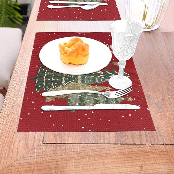 Christmas Placemats 12x18 Inches Set of 4,Red Green Christmas Tree Decorative Rectangle Winter Decoration Table Mats for Party, Home Kitchen,Dining Table Decoration