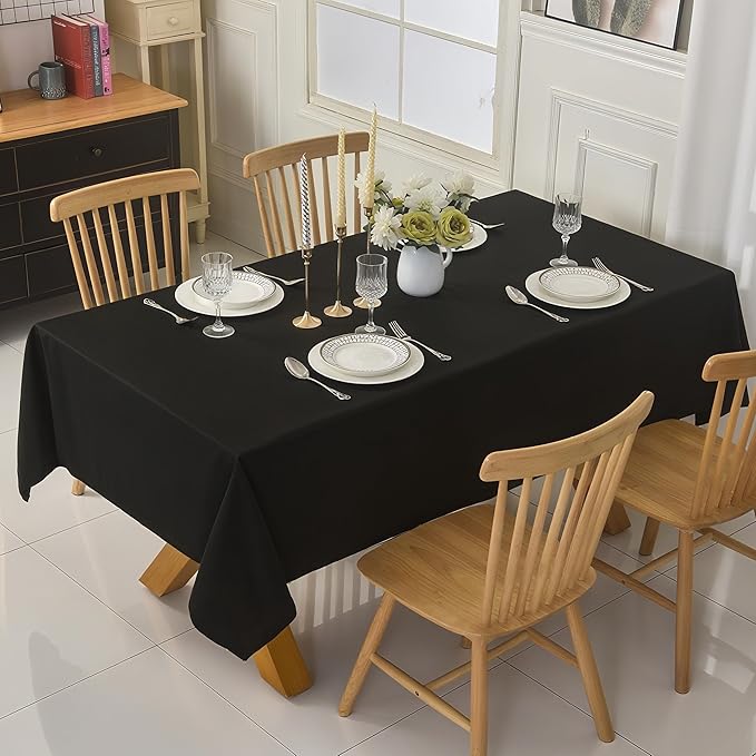 2-Pack 60x84 inch Black Table Cloths, Solid Stain and Wrinkle Resistant Oblong Tablecloth, Premium Plain Weave Polyester Fabric Rectangle Table Linen Covers for Hotel, Banquet