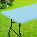 Smiry Rectangle Picnic Table Cloth, Waterproof Elastic Fitted Tablecloths for 6 Foot Tables, Washable Polyester Table Cover for Camping, Indoor and Outdoor (Light Blue, 30"x72")