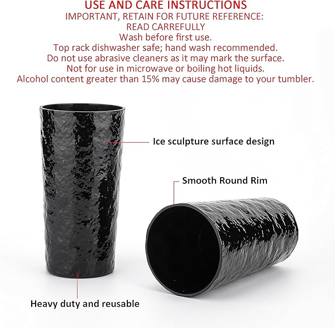 KX-WARE 18-ounce Acrylic Highball Glasses Plastic Tumbler, set of 8 Black