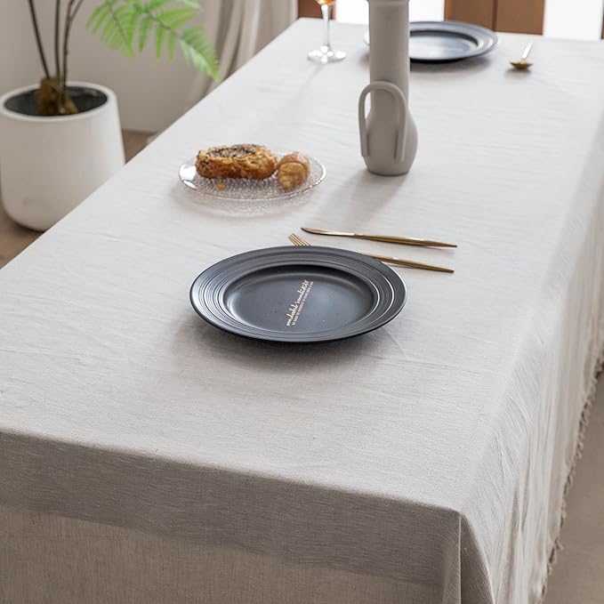 EVERLY Pure Linen Hemstitch Tablecloth,100% Stonewashed French Linen tablecloths for Kitchen Dining Rectangle Tables,60x144Inch Machine Washable Christmas Thanksgiving Organic Tablecloth-Natural Linen