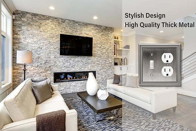 Henne Bery Sunken Pearls Heavy Duty Decorative Wall Plate Switch Plate Outlet Cover (Toggle/Duplex, Heirloom Silver)