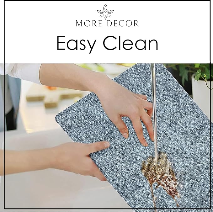 More Décor Faux Leather Placemats Set of 4 for Dining Table – Waterproof, Wipeable, Washable, Stain & Heat Resistant, Non-Slip Table Mats – 12 X 17 Inch, Blue