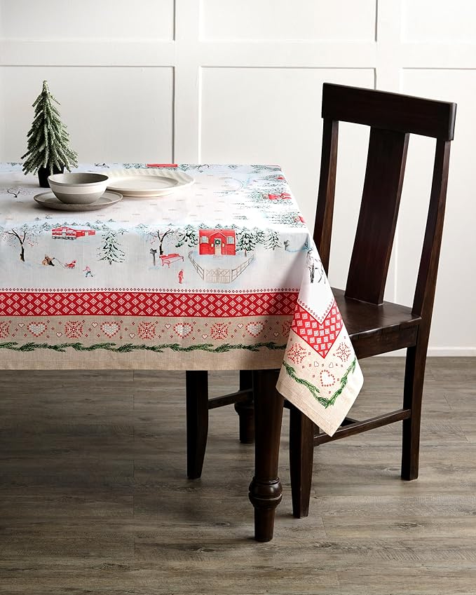 Maison d' Hermine Table Cloth Square Table 100% Cotton 60 x 60 Inches Fall Tablecloth Reusable Everyday Use for Thanksgiving Christmas Decorations Dining Farmhouse Party (Rural Christmas)