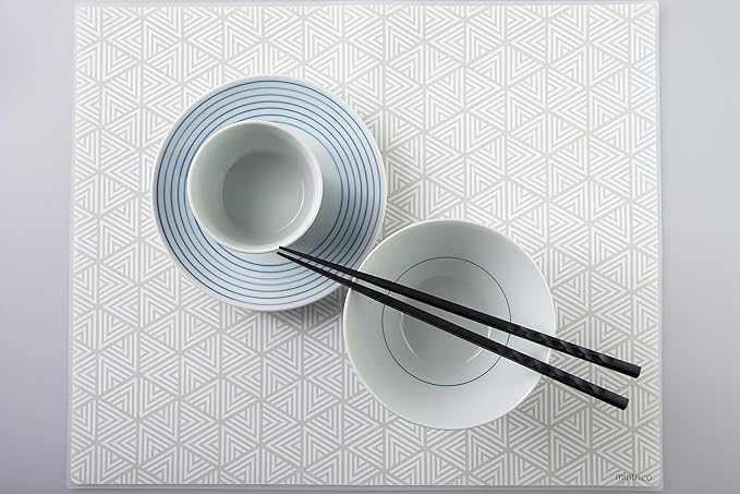 Mintrico placemat for Dining Table Set of 2 Silicone Heat Resistant Non Slip (2, White Triangle) …