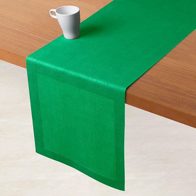 D'Moksha Homes Linen Kelly Green Table Runner 144 Inches Long - 100% Pure Linen Extra Long Table Runner 14 x 144 Inch for St Patricks Day, Easter - Machine Washable