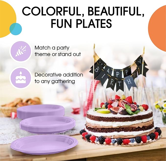 Party Solids Lavender Plastic Plates For Party 10" Lavender Disposable Plates Heavy Duty 100 Pcs Plastic Dinnerware Sets Heavy Duty 350 GSM Disposable Dinnerware Set