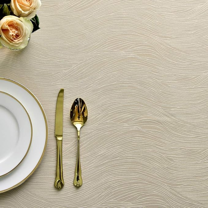 maxmill Jacquard Table Cloth Swirl Design Water Proof Wrinkle Free Heavy Weight Soft Tablecloth Decorative Fabric Table Cover for Outdoor and Indoor Use Rectangular 60 x 104 Inch Beige