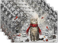 Winter Placemats Set of 4 - Cute Cat Snowman Xmas Tree Place Mat Tablemats 12x18 for Kitchen Dining Table