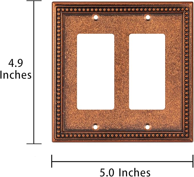 Henne Bery Raised Pearls Decorative Wall Plate Switch Plate Outlet Cover (Double Decorator, Sponged Copper)