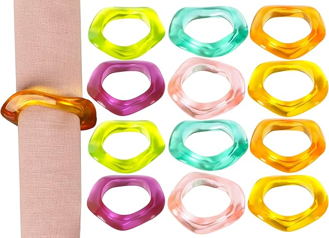 ALPHA Living HOME Set of 12 Epoxy Resin Napkin Rings - Handcrafted Napkin Ring Holders 1.5" Napkin Rings for Christmas Party Decoration, Dinning Table, Family Gatherings, Table Décor(Multi Pastel)